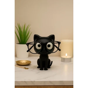 SEVİMLİ SİYAH KEDİ Gözlük Standı Dekoratif Gözlük Tutucu Masaüstü Gözlük Standı Hediye Organizer