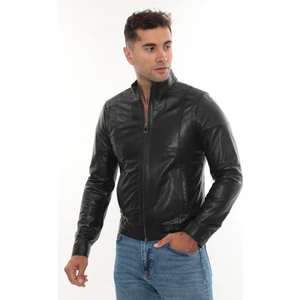 DERİMONTAYA Hakiki Kuzu Deri Mont Siyah Sade Model