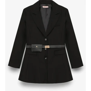 Kemerli Çanta Aksesuarlı Blazer Ceket Elbise Siyah