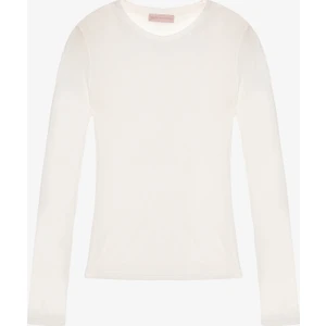 Bisiklet Yaka Basic Bluz Ekru