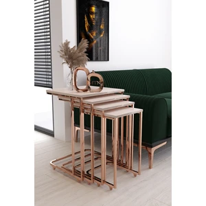 Sedef Tekerli 4'lü Kare Zigon Bakır Kaplama Krem Mdf