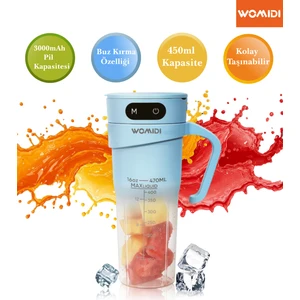 HL-302 Şarjlı Taşınabilir El Blenderı – Mikser 450 ml Kapasiteli, Buz Kırıcı, Kablosuz Kullanım