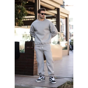 Boyalı Gri Bisiklet Yaka Basic Eşofman Takımı E7329