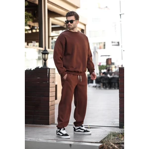 Acı Kahverengi Bisiklet Yaka Basic Eşofman Takımı E7329