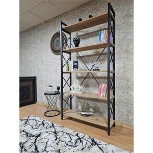 Siyah Boyalı Kitaplık - 5 Raflı Suntalem Lüks Kitaplık Atlas Çam