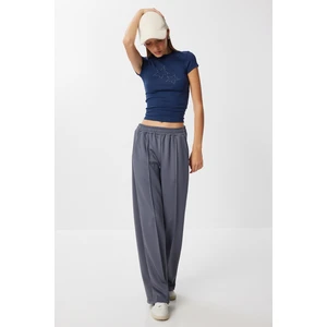 Geniş Paça Cepli Örme Eşofman Altı LAN0061 Füme