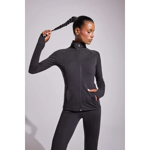 DeFactoFit Fitted Vücuda Oturan Ultra Soft Dik Yaka Çift Cepli Parmak Detaylı Fermuarlı Spor Hırka B3985AX25AU