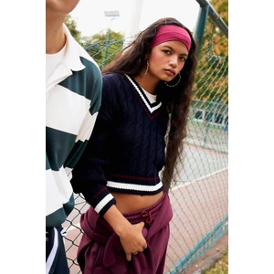 Coool Regular Fit V Yaka Saç Örgülü Triko Kazak C7321AX25WN