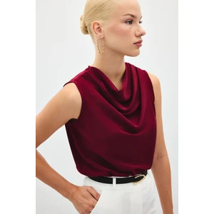 Degaje Yaka Kolsuz Bluz - Bordo