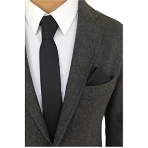 Erkek Siyah Kravat Mendil Seti