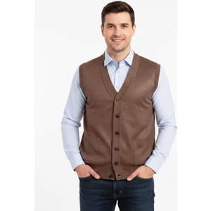 Erkek V Yakalı Düğmeli Çift Cepli Klasik Model Rahat Kesim Tam Kalıp Yünlü Dokuma Yelek