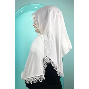 Kadın Kutaycollection Anne Şifon Dantelli Iğne Oyalı Ekru Tesettür Namaz Mevlüt Örtüsü Abiye Şal