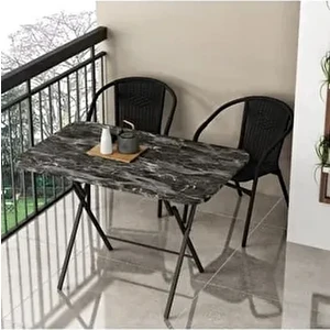 Siyah Mermer Desenli Katlanabilir Masa 60X90 cm