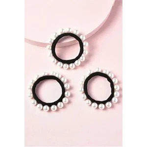 Kadın 3'lü Krem Incili Lastik Toka Seti