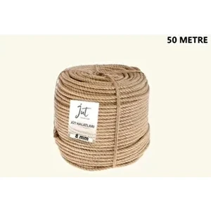 Jüt Halat 8 mm 50 mt Hasır Ip Urgan Ipi Dekoratif Ip