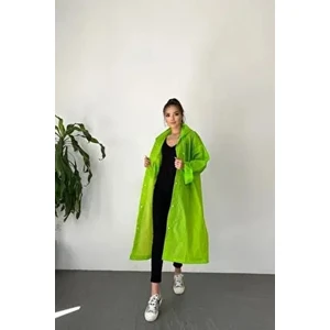 Butik Gardrop Kadın Yeşil Çıt Çıt Detaylı Şeffaf Yağmurluk Oversize Kapüşonlu Tasarım