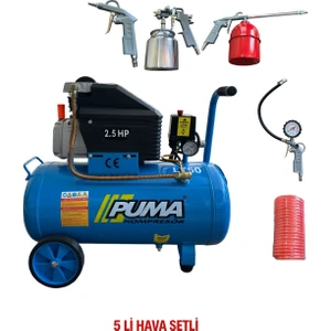 50 Lt Yağlı Kompresör 5 Li  Hava Setli  2.5 Hp Hortum Hava Boya Mazot Lastik Şişirme Aparatları 