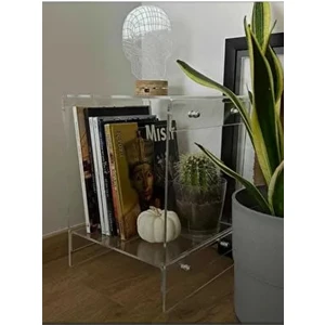 Çift Katmanlı Sehpa Akrilik Şeffaf Başucu Masa 2 Katlı Yan Masa