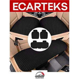 Ecarteks Araba Koltuk Minderi Ön ve Arka Takım 3 Parça Aracınıza Stil Katın Siyah Kumaş Siyah