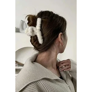 Kadın Krem Peluş Xl Mandal Toka