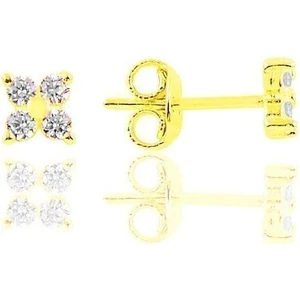 Söğütlü Silver 925 Ayar Gümüş Altın Kaplama Zirkon Taşlı Sarı Mini Yonca Küpe – Doğa Temalı Zarif Tasarım