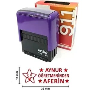 Öğretmen Kaşesi Aferin Isimli 911 (36X14 Mm) Kırmızı Keçeli Otomatik Kaşe