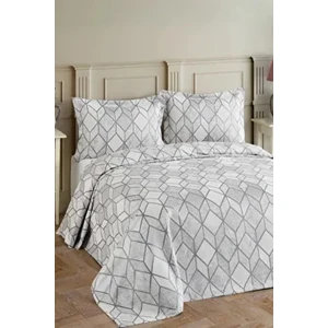 Bir Home Arel Şönil Çift Kişilik Yatak Örtüsü Takımı Gri Geometrik Desen Elyaf Malzeme Özellikleriyle