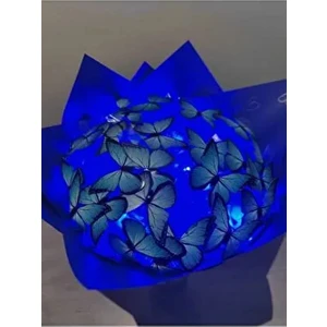 Kelebek Buketi Mavi Kelebekli Işıklı (Ledli)