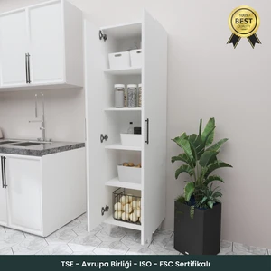 B3CONCEPT 2 Kapaklı 5 Raflı Kaliteli Çok Amaçlı Dolap - Kolay Kurulum - Mutfak Balkon Banyo Erzak Kiler Dolabı