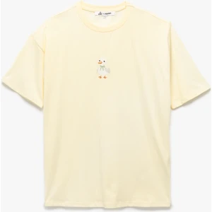 Rahat Kalıp Kısa Kollu Bisiklet Yaka Ördek Nakışlı Tişört