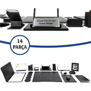 Titan 14 Parça Siyah Deri Sümen Takımı Masa Isimliği Seti Hediyelik Iş Ofis Aksesuarı