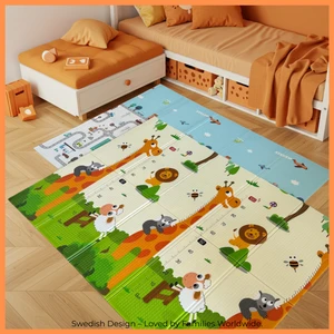 Sweden Baby Safari Walk Çift Taraflı Katlanabilir Oyun Halısı ve Matı Premium Seri –  Taşıma Çantalı