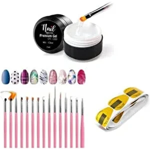 Protez Tırnak Jeli 15ML 901 + 15LI Fırça Seti + 50LI Şablon