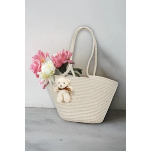 Hasır Çanta Ayıcıklı Beyaz