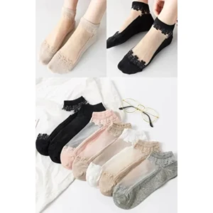 7 Çift Kadın Desenli Tül Çorap