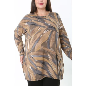 Xl Modam Kadın Yünlü Viskon Likralı Desenli Büyük Beden Tunik