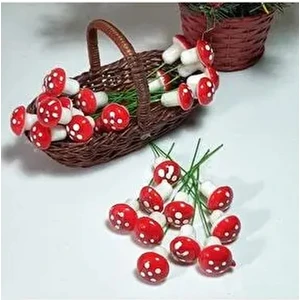 Telli Yapay Mini Mantar Süsü - 10 Adet