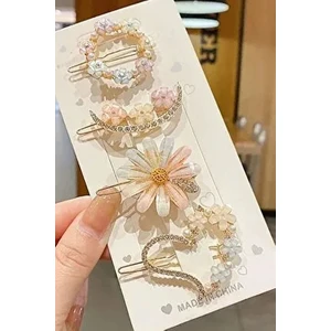 Kadın 4'lü Gold Metal Çiçek Pens Toka Seti