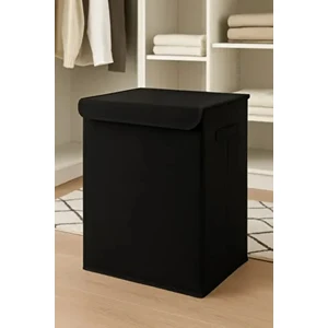 Siyah Kapaklı Katlanır Kirli Çamaşır Çocuk Odası Oyuncak Saklama Kutusu Sepet 40X50X30