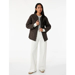 Uzun Kollu Cepli Bisiklet Yaka Fermuarlı Oversize Kapitone Ceket