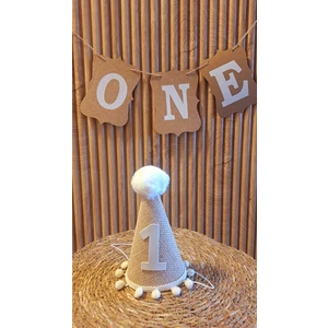 1 Yaş Şapka Jüt Kumaş Ponponlu Şapka Doğum Günü Şapkası One Şapka Ponponlu Çuval Kumaşlı