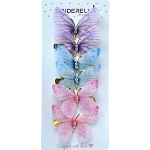 6'lı Hareketli Renkli Kelebek Toka Seti 5cm - Tül Kanatlı Taşlı Kelebekli Toka Pens Klips Saç Tokası
