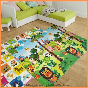 Sweden Baby Happy Jungle Çift Taraflı Katlanabilir Oyun Halısı ve Matı Premium Seri – Taşıma Çantalı