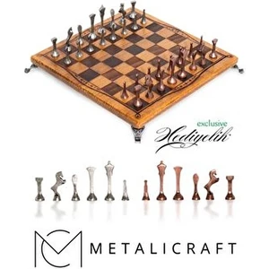 MC55 Metal Satranç Takımı | Gerçek Kayın Ağacı Satranç Tahtası - 30X30CM | Antik Taşlar
