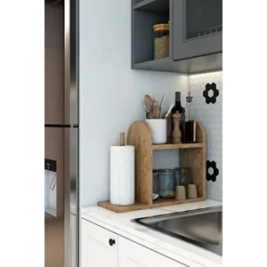 Kağıt Havluluklu Mutfak Rafı Tezgah Üstü Masa Üstü Peçetelik Raf Çam