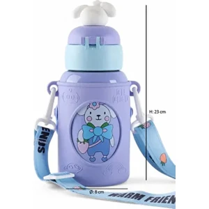 450ML 316 Paslanmaz Çelik Çocuk Termosu, Karikatür Hayvanlar Öğrenci Termosu, (