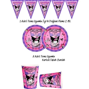 Kuromi Temalı Tabak , Bardak , Flama Bayrak Doğum Günü Süsleri