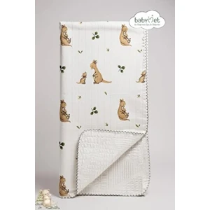 %100 Pamuk Bebek Battaniyesi 100X100 cm – Çift Taraflı Müslin Pike Kanguru Desen, Doğal