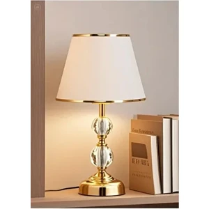 T Serisi Masa Abajuru Metal ve Cam Gövde Kumaş Başlık