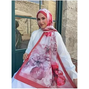 Mira İpek Gül Desen Pamuk Şal Bordo PS73